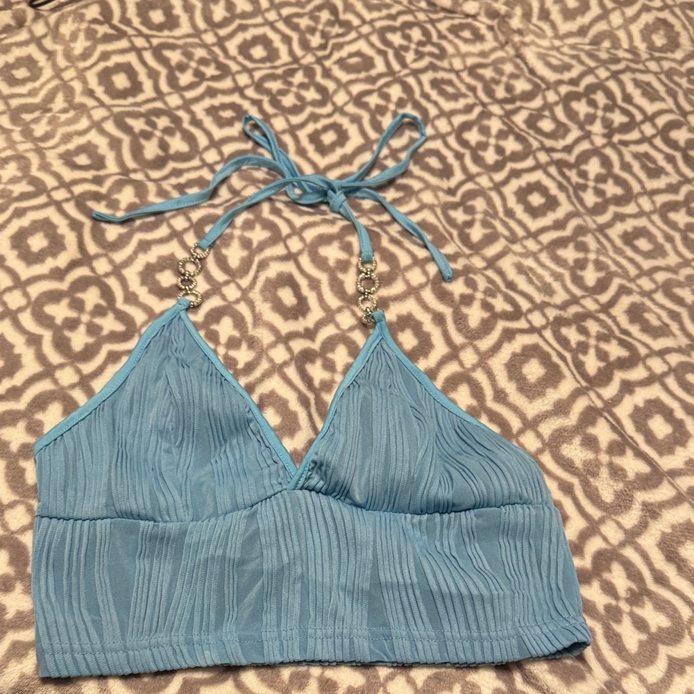Blue Halter Neck Women's Top